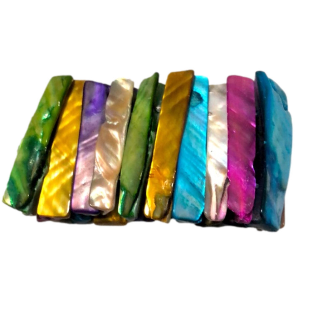 𝅺vtg Mother of Pearl Rainbow Multi Colour Dyed Stick Stretch Bracelet 6”
